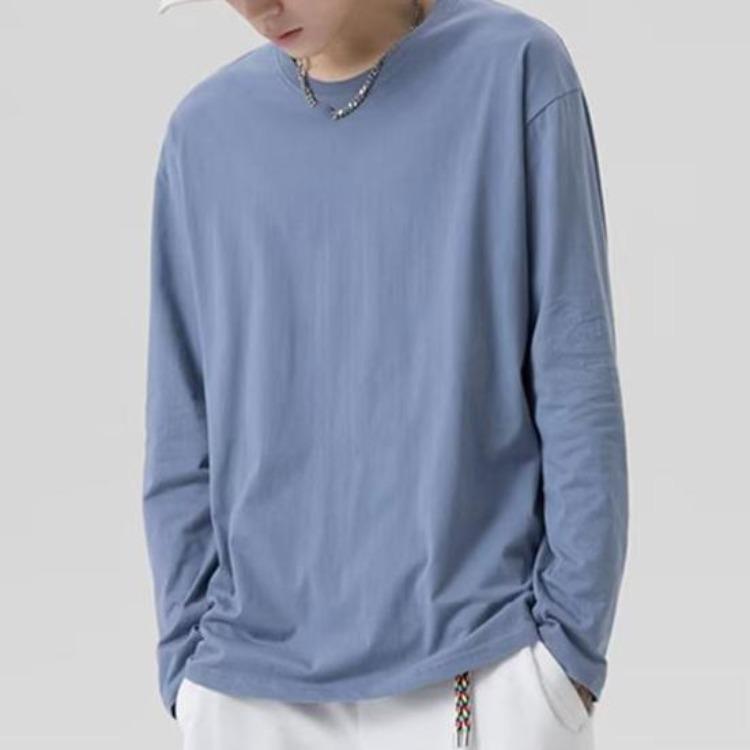 T-shirt da uomo morbida traspirante vestibilità comoda pullover maglietta girocollo manica lunga tinta unita per casa palestra abbigliamento da strada top