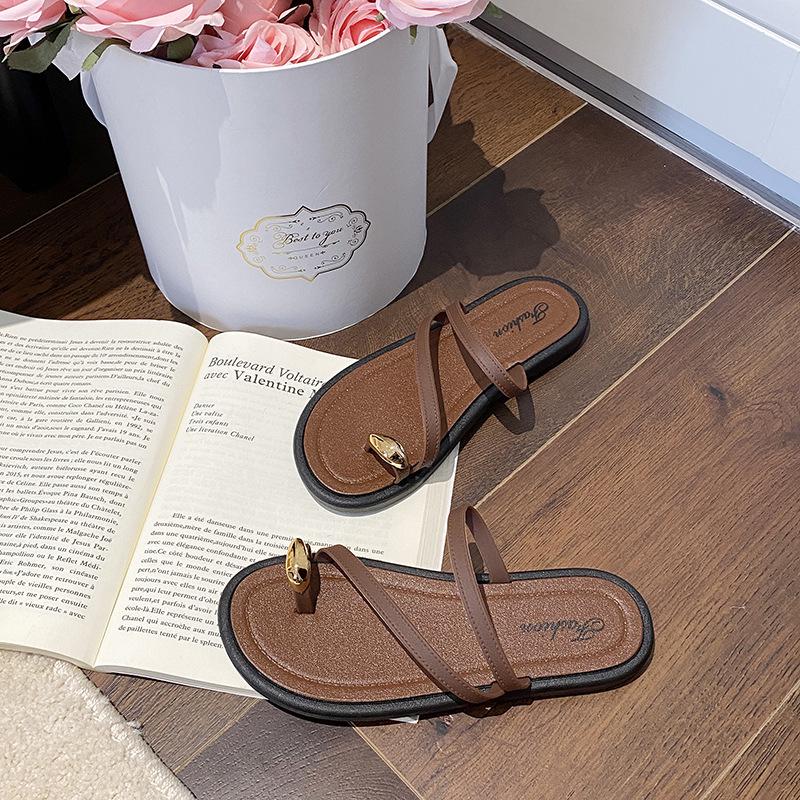 

Женские летние сандалии в сказочном стиле с жемчужной перемычкой для пальца - Мягкая подошва, Нескользящие, Пляжные шлепанцы на плоской подошве. 40 (Runs Small)