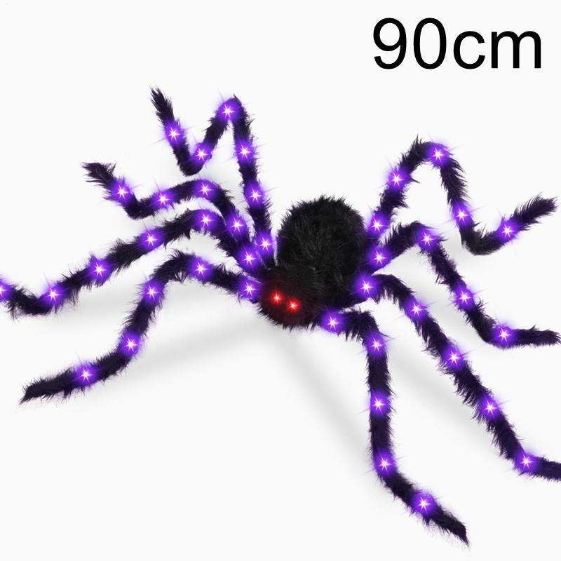 Halloween Riesige Leuchtende Flauschige Schwarze Spinne Lila LED Batteriebetrieben 8 Modi Spinnenlichter Für Innen Außen Veranda Dekor