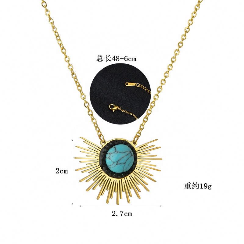 Luxury Non Tarnish Stainless Steel 14k Gold Fashion Light Luxury Sunflower Turquoise Pendant Necklace Women Spot