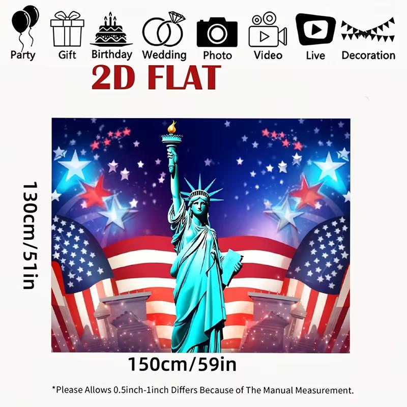 

2D Patriotic US Flag & Star Backdrop for Memorial Day Party Photo Booth 47.2x31.5inch/120*80cm