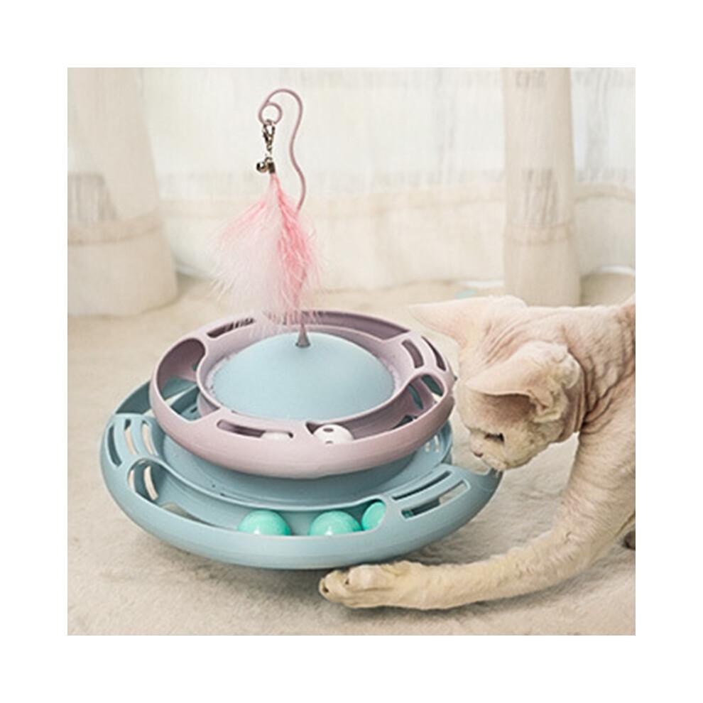 Langsamfresser Katzenspielzeug mit rotierenden Bällen und interaktivem Federstab, 3-in-1 kreisförmiges Drehteller-Design für Gewichtsmanagement und Selbstunterhaltung, S