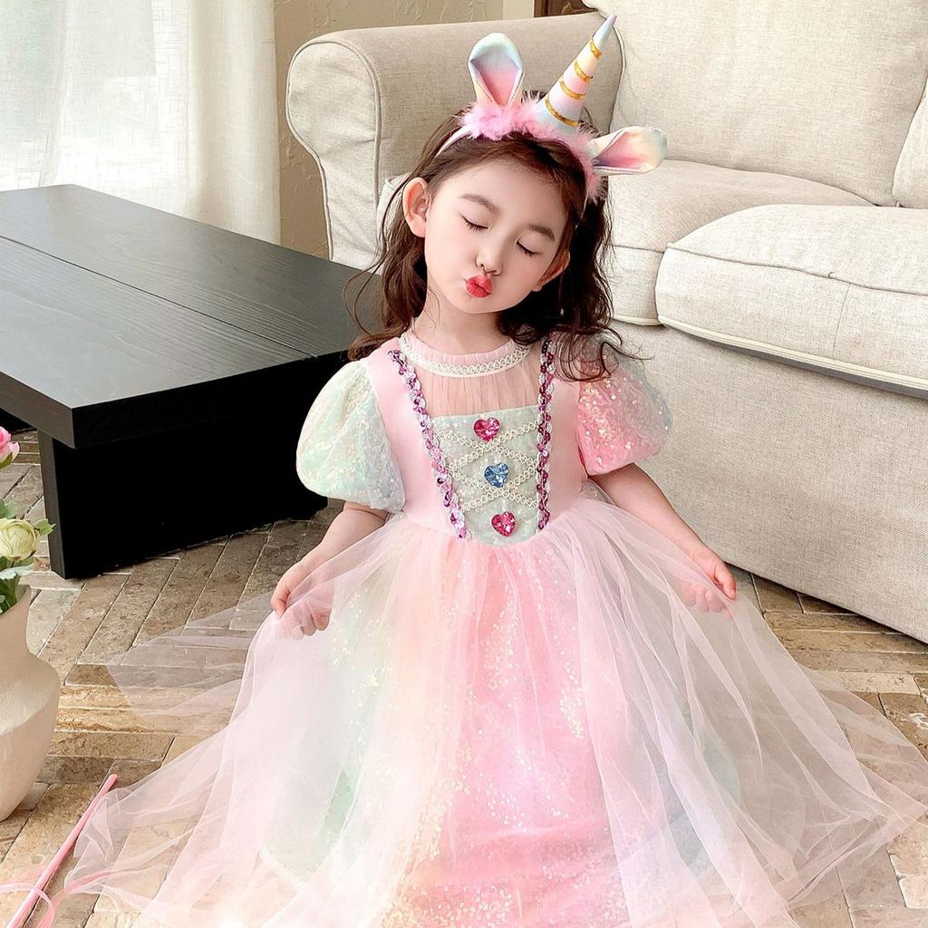2024 Spring/Summer Girls Mermaid Symphony Sequins Unicorn Princess Dress Dress Mermaid Ji Show RA77