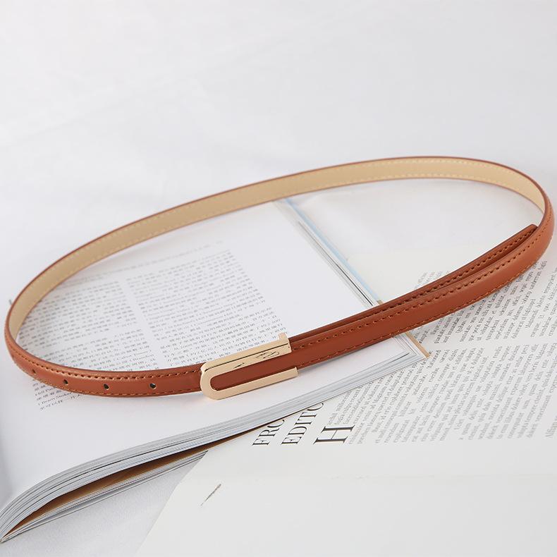 Thin Pu Leather Womens Waist Belt Metal Buckle Trousers Jeans Decoration With