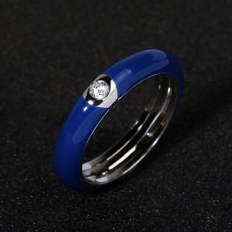 Bague Créative pour Femmes Européenne et Américaine Rétro Émail Coloré Bague Plaqué Or Minimaliste No. 7 blue