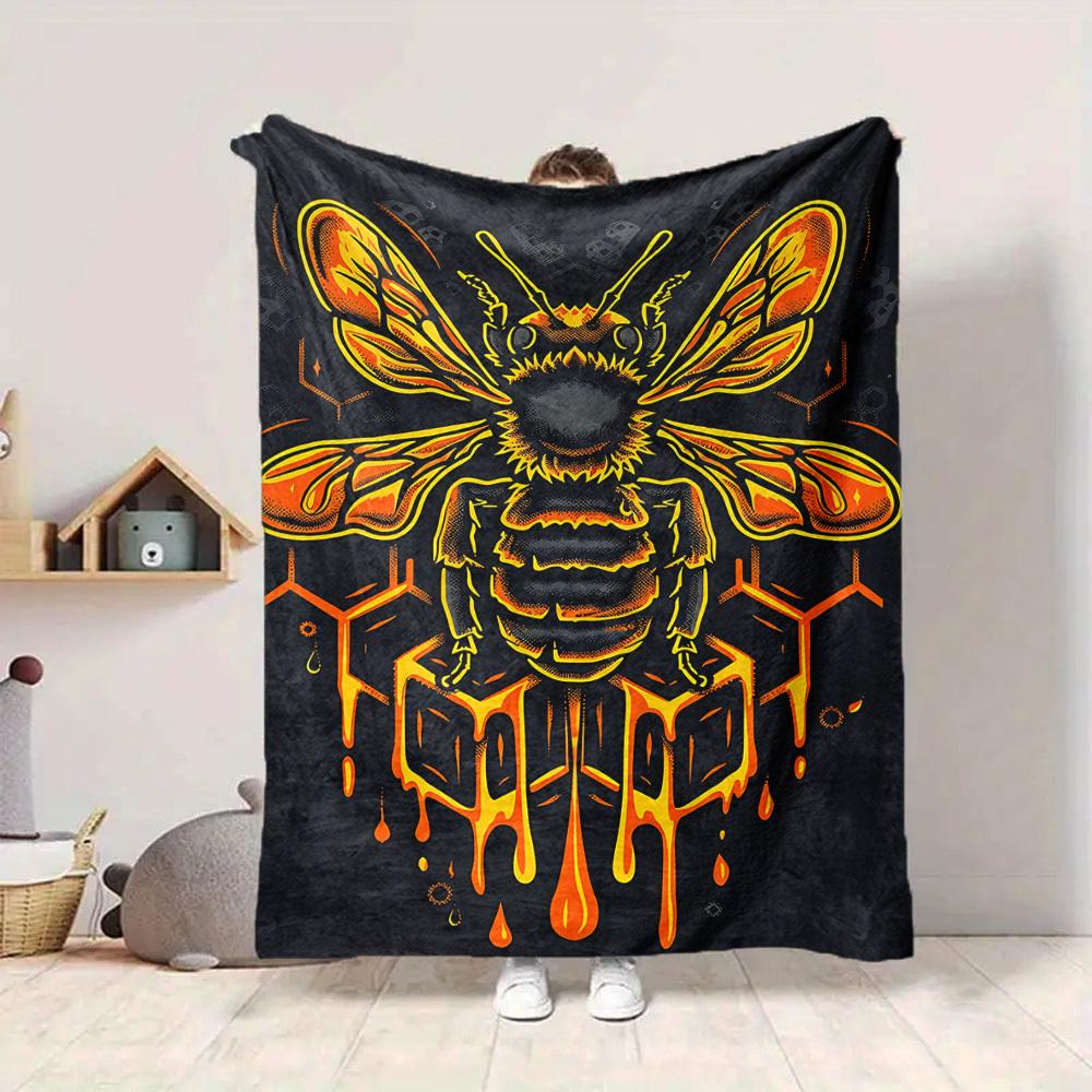 1pc Bee Honeycomb Blanket, Lightweight Flannel Throw Blanket for Sofa, Bed, Travel, Camping, Living Room, Office, Couch114