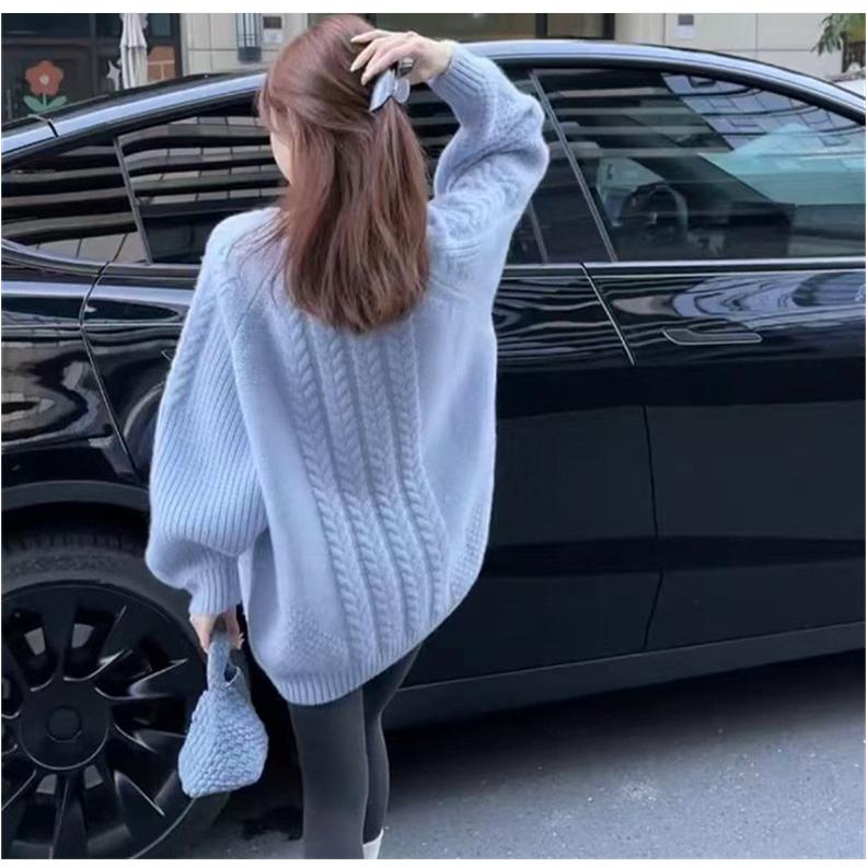 Fan Winter Design Sense Thick Sweater Women's Large Version of Lazy Loose Mid-length Sweater All-match Thin Top