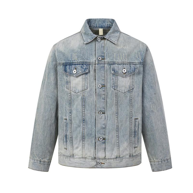 Mens Oversized Washed Denim Jacket Streetwear Loose Fit Vintage Casual Outerwear Fall