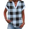 Women's Casual Fashion V-Neck Button Plaid Printed Short Sleeve Top
