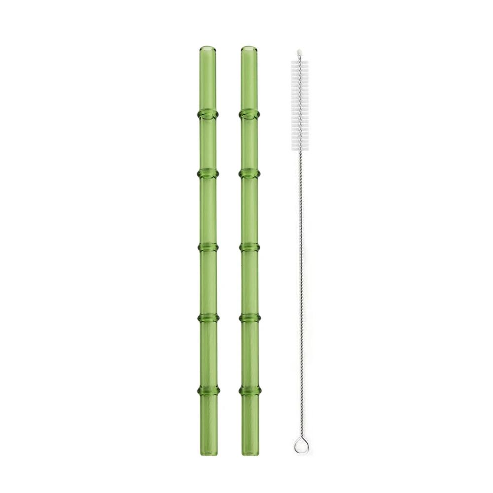 

2/6Pc High Borosilicate Green Drinking Straw Set Glass Straws Set with Brush Milk Shake Coffee Cocktail Straw Bar Drinkware Set 2Pcs straight straw
