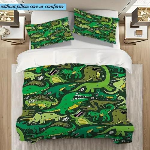 Cartoon Dinosaur Duvet Cover Bedding Decoration With Cartoon Dinosaur Pattern Suitable For Children Kids And Adults Warm Soft