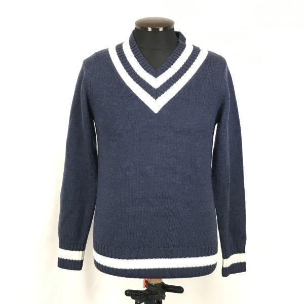 

HIGH STREET Wool Long Sleeve Sweater V Neck Men L Navy Tornado Mart
