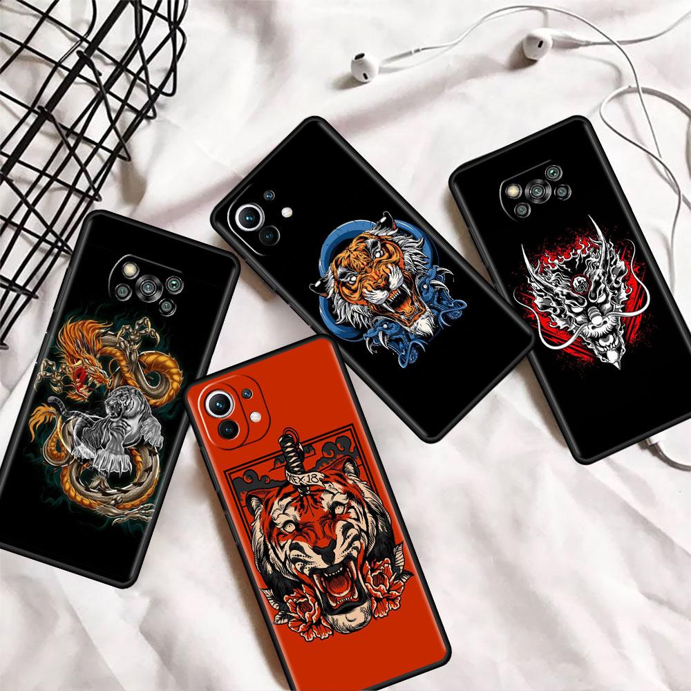 Black Case For Xiaomi Mi Poco X3 NFC M4 F3 C40 11 11T 10T Pro 12 9T 9 10 Lite TPU Phone Cover Tiger Animal