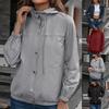 Women's Fashion-Simple Solid Color Outdoor Sports Single-breasted Pocket Windproof And Rainproof Hooded Windbreaker Pocket  Jacket