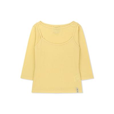 [Matinkim] 3/4 Sleeve Top & Tank Layered Set In Yellow