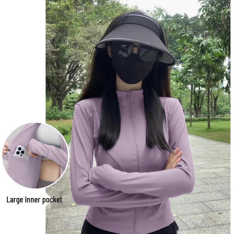 Women's Quick-Dry Long-Sleeve White Outdoor Yoga Jacket – Autumn/Winter, UV Protection