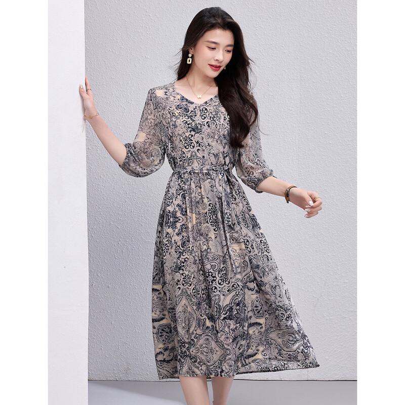 ORIGIN Apricot Floral Print V-Neck Midi Dress L
