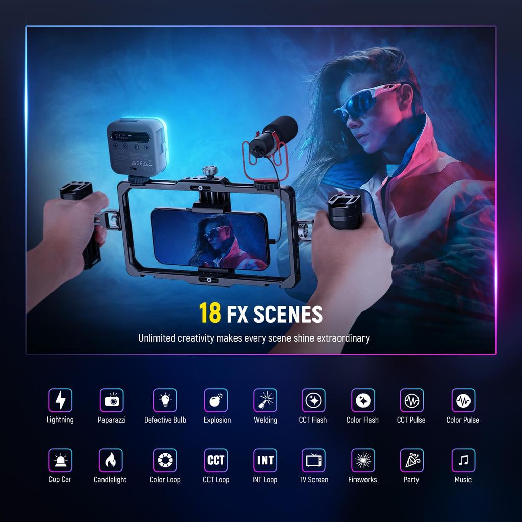 NEEWER BASICS BL60C RGB Video Light Magnetically Mountable 360° Full Color Photography Light 2500-9000K CRI96+ 18 Scene Effects Portable Rechargeable