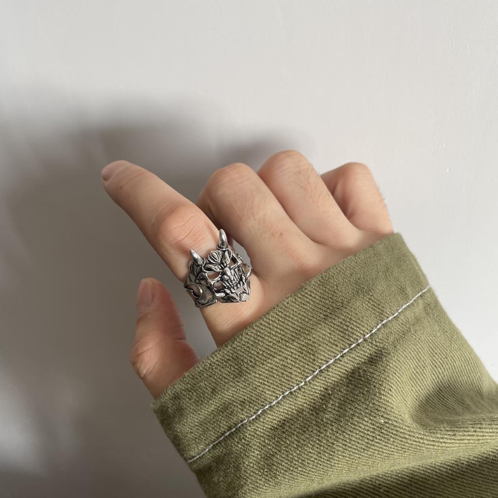 Anillo Máscara Prajna Retro Para Hombre Aleación de Zinc Color Punk Gótico Rock Hiphop Anillo Abierto Hecho a Mano Diseñador Zircón Accesorios Biker Regalo