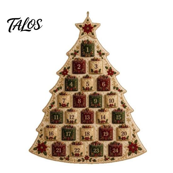 DIY Fabric Advent Calendar Quilted Tree Kit, 24 Pocket Christmas Sewing Patchwork Kit Handmade Craft for Adults, Holiday Home Wall Door Decor