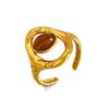 Vintage Stainless Steel Brown Stone Rings for Women Gold Color Geometric Metal Irregular Texture Open Rings Aesthetic Jewelry