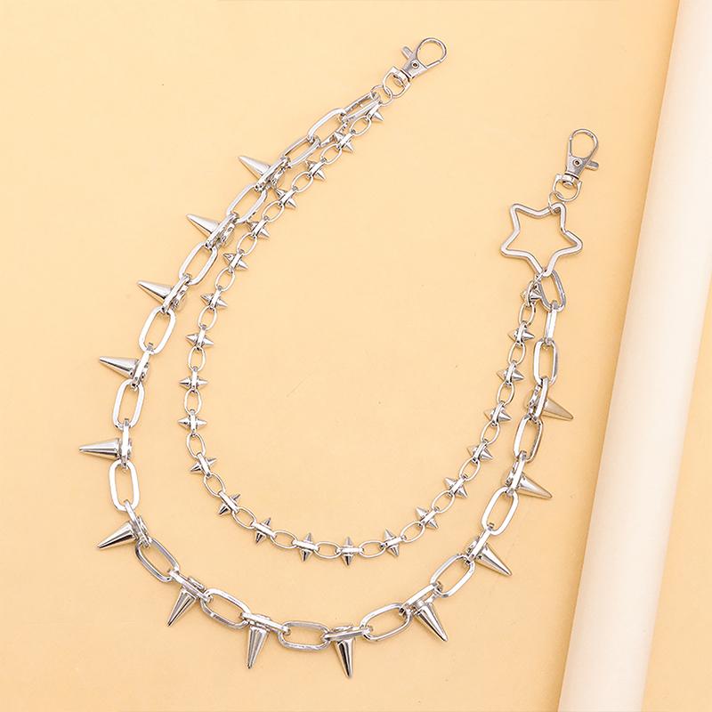 Double Headed Rivet Pentagram Pants Chain For Men Women Multi-Layer Waist Chain Fashion Hip-Hop Punk Metal Pants Chain Gifts