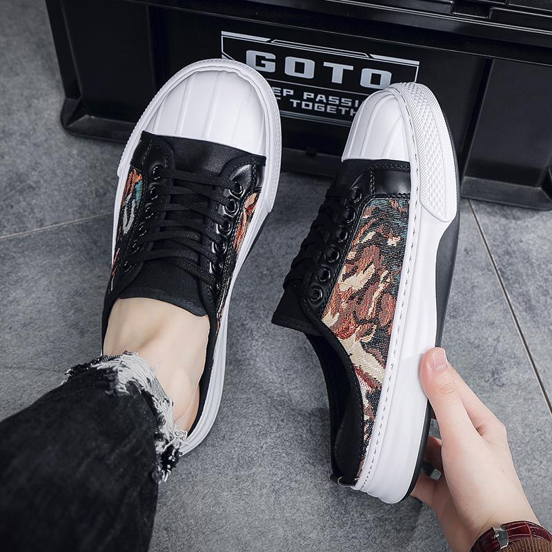 2025 Summer Canvas Sneaker Semi-Drag Men Casual Shoes Half Shoes For Men Loafer Mules Slipper Outdoor Backless Flats Man Slides