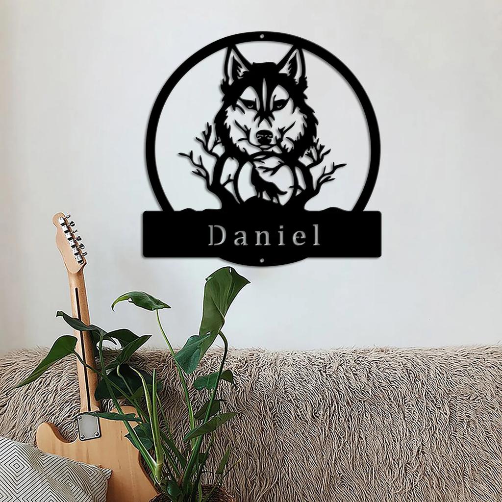Wolf Metal Wall Art Rustic Home Decor Personalized Sign for Garage Man Cave Gift