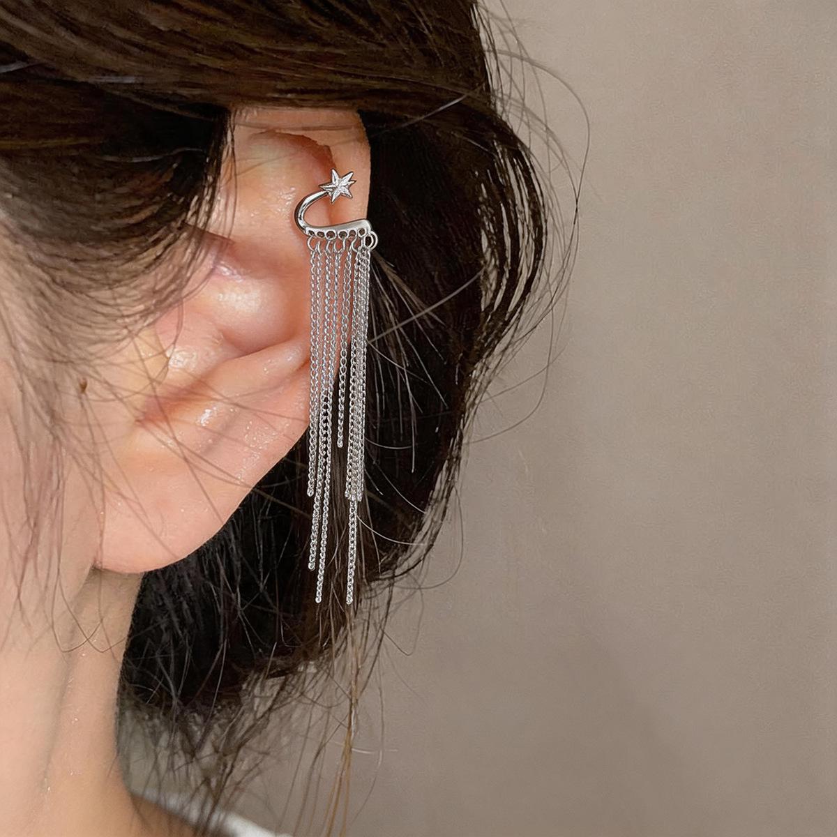 Double Layer Zirconia Star Tassel No-Pierce Ear Cuff - Elegant, Fashionable & Luxurious Earring