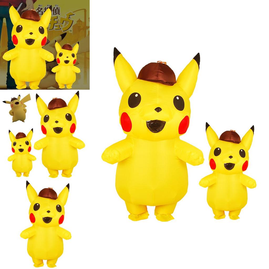 Costume gonfiabile di alta qualità per bambini e adulti, mascotte Detective Pikachu, per feste di cosplay e Halloween.
