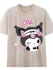 Women's Retro Washed Black Cotton T-Shirt - Distressed Letter Print, Short Sleeve, Loose Fit, Casual Summer Top
