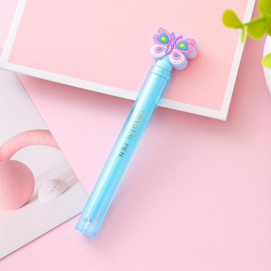 Back To School 10pcs 0.5mm Cartoon Imitation Crystal Butterfly Shape Neutral Pen, Durable School Learn Double Pen Rod Water-based Pen for Awarding