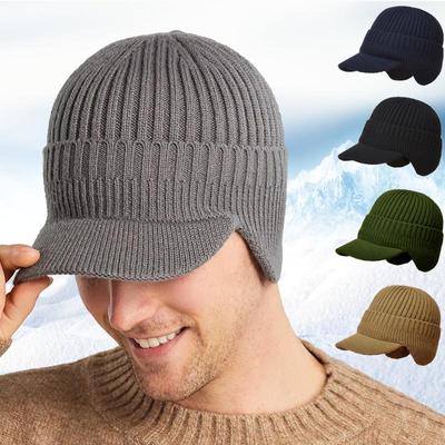 Winter Men Knitted Hat Beanie Soild Colors Hunter Cap Cuff Brimless Ear Beanie Hat