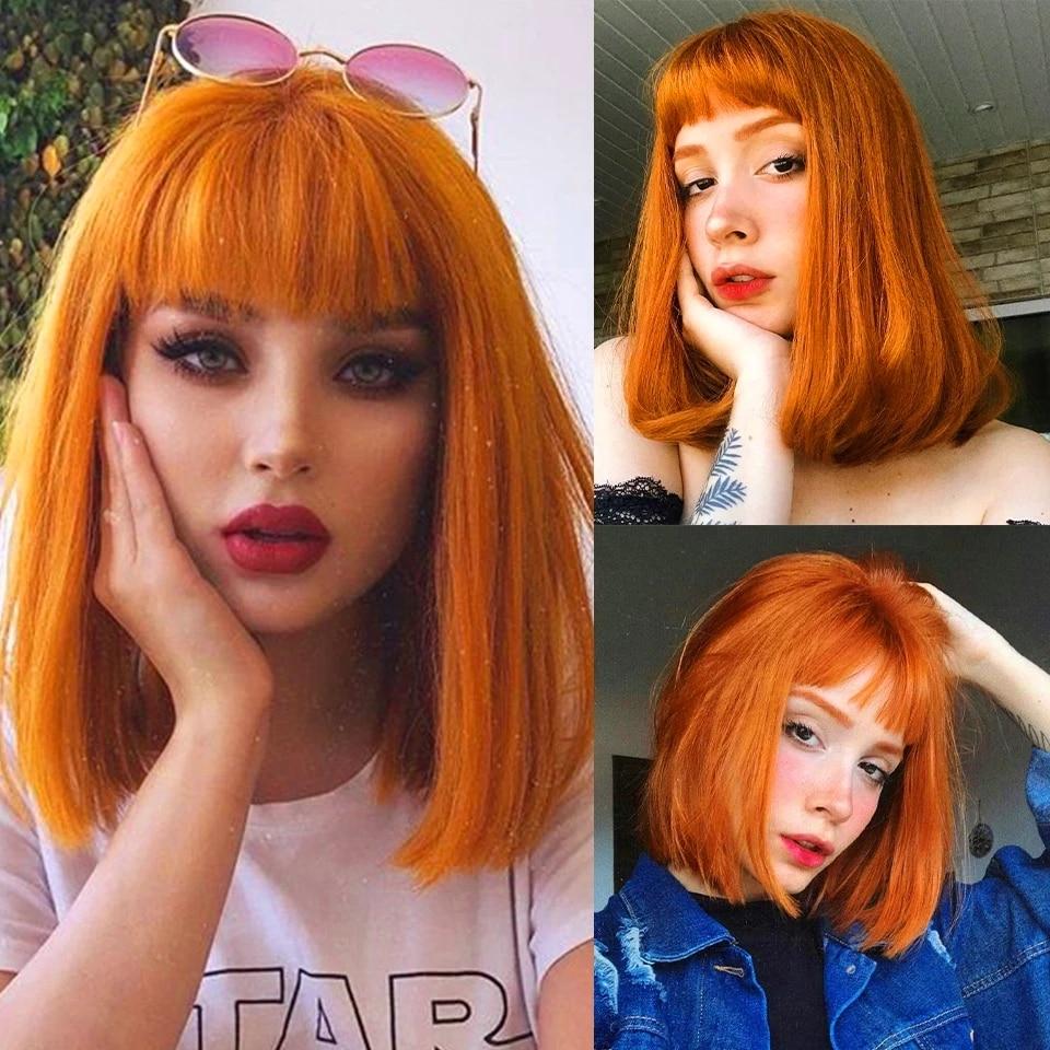MISSQUEEN Short Bob Wig with Bangs for Girls Synthetic Bob Straight Wigs Wig for Party/Daily Heat Resistant Wig Shoulder Length