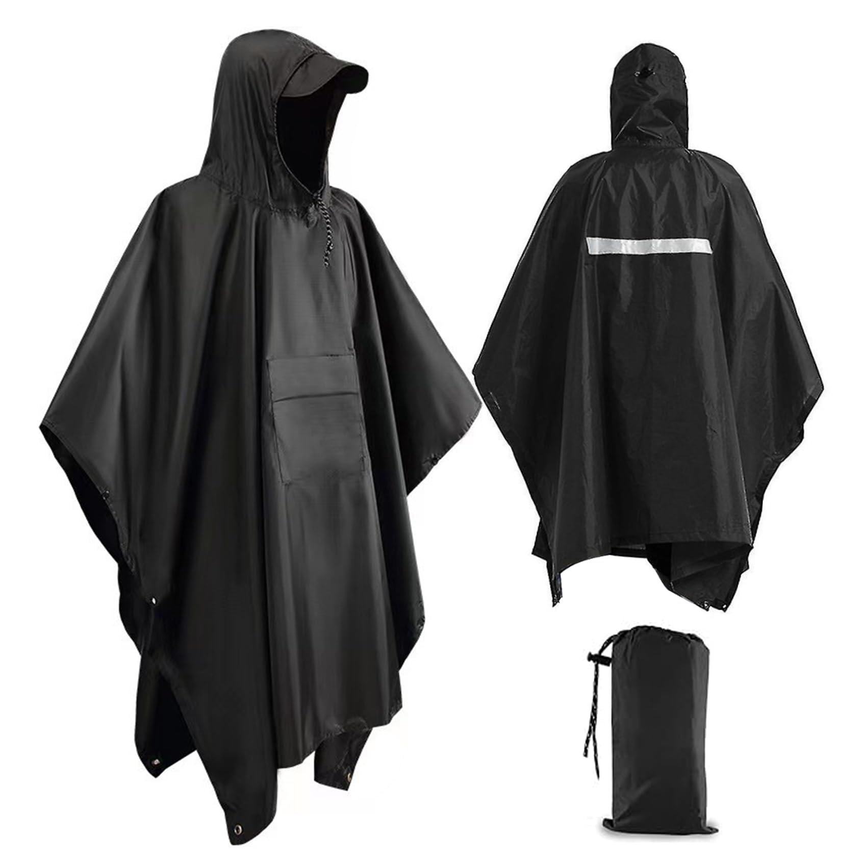 

Дождевое пончо для бега, светоотражающая сумка для хранения рюкзака, ПУ, легко для предотвращения катастроф, сезон дождей, унисекс, свободный [Xrkuu] Плащ, Пончо, чёрный