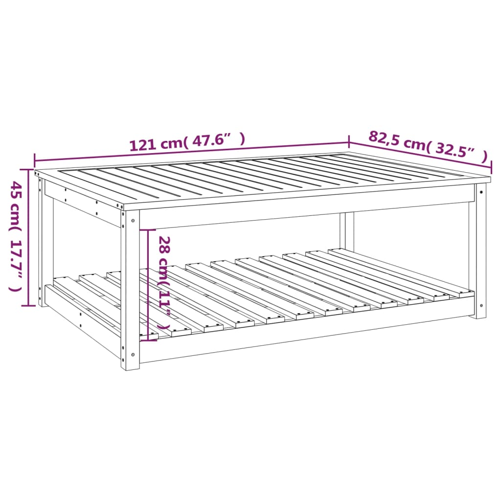 Vidaxl Garden Table, 121X82.5X45 Cm, Solid Pine Wood