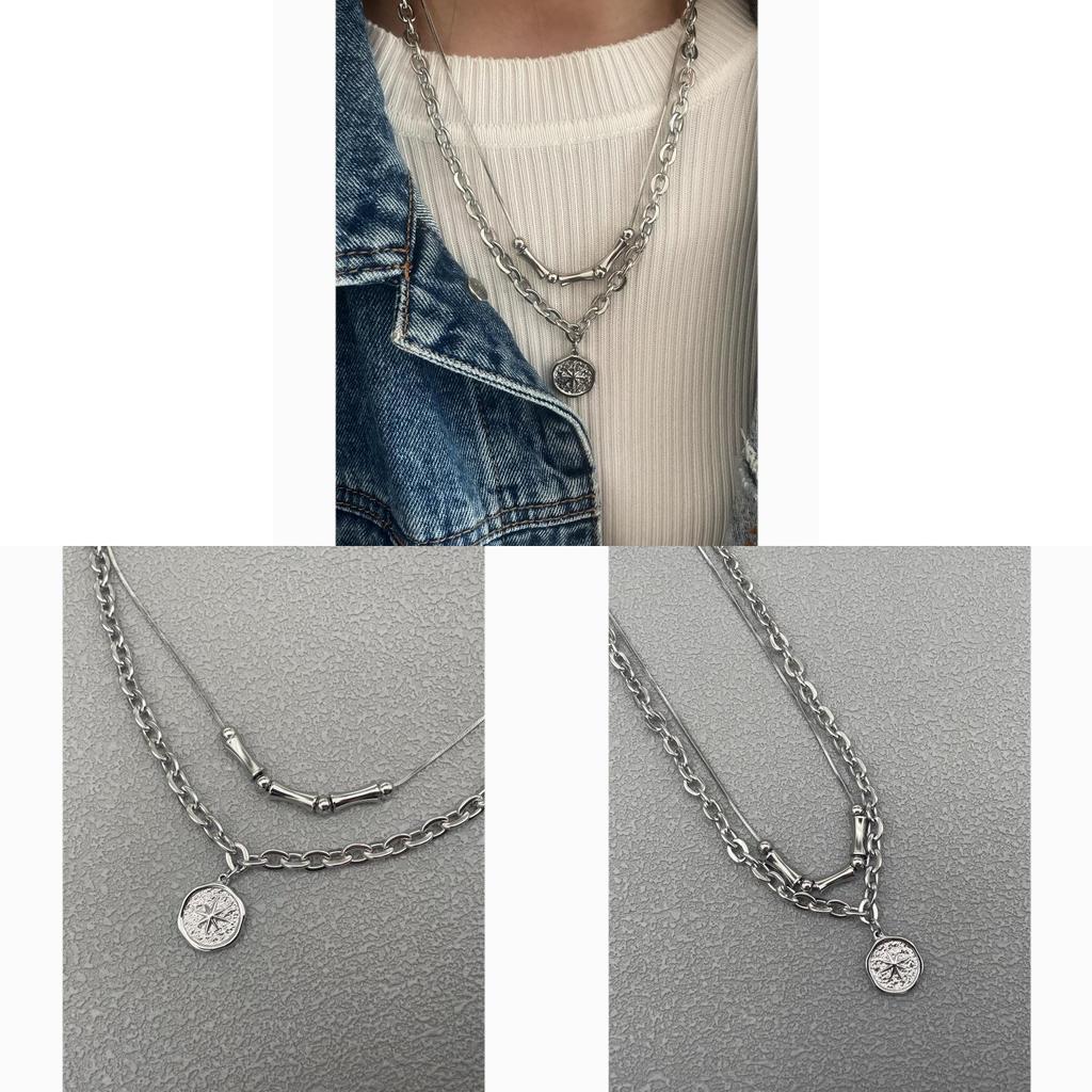 Geometric Layered Stainless Steel Pendant Necklace For Men And Women