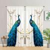 Peacock Print Curtains 2pcs   Rod Pocket Window Treatment for Bedroom Office Kitchen Living Room Study Home Decor