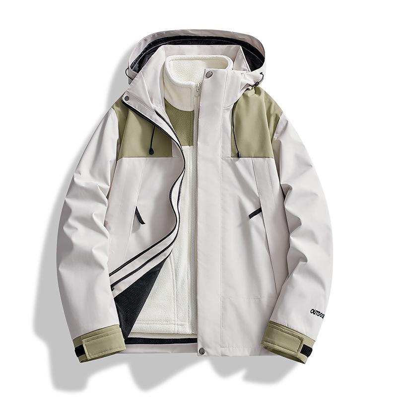 Couple's Autumn Winter Windbreaker: Thick, Velvet-Lined 3-in-1 Jacket for Live-Stream Sales