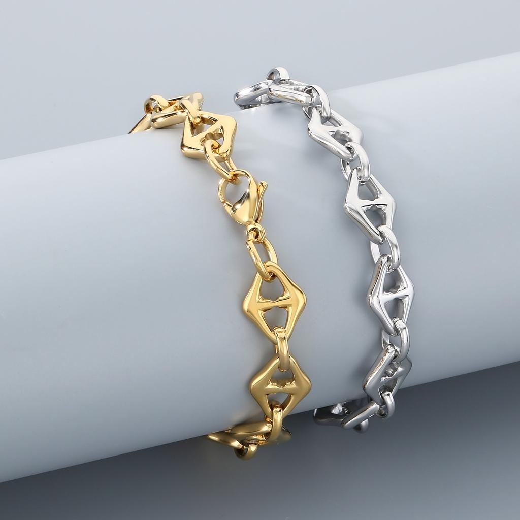 12mm Geometry Link Chain Couple Bracelet - Stainless Steel 304 - KB188484-Z