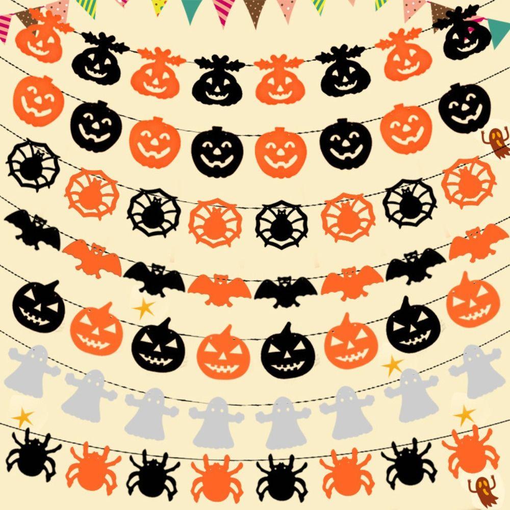 Pumpkin Bat Skull Spider Web Happy Halloween Banner  Halloween Party Decoration