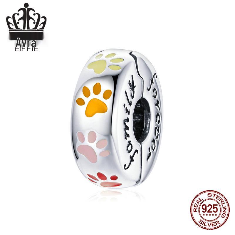 Bracciale Everlove in Argento Sterling s925 con Smalto Colorato a Forma di Zampa con Perline di Gatto e Cane