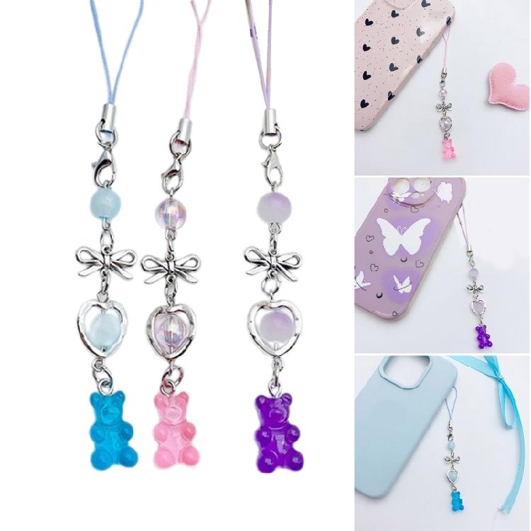 Cute Bear Bowknot Bead Pendants Phone Charm Straps Lanyard Purse Accessories