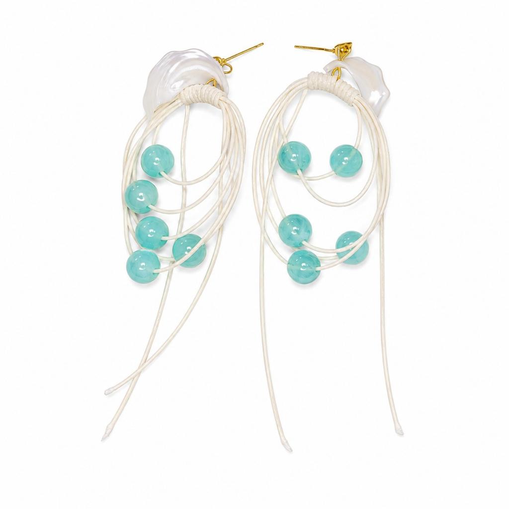 Lake Green Beaded Tassel Temperament Holiday Style New High-end Summer Seaside Women's Earrings
