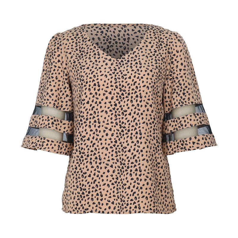 Blusas y camisas con cuello en V y mangas 1/2 con estampado de leopardo informal para verano y primavera para mujer