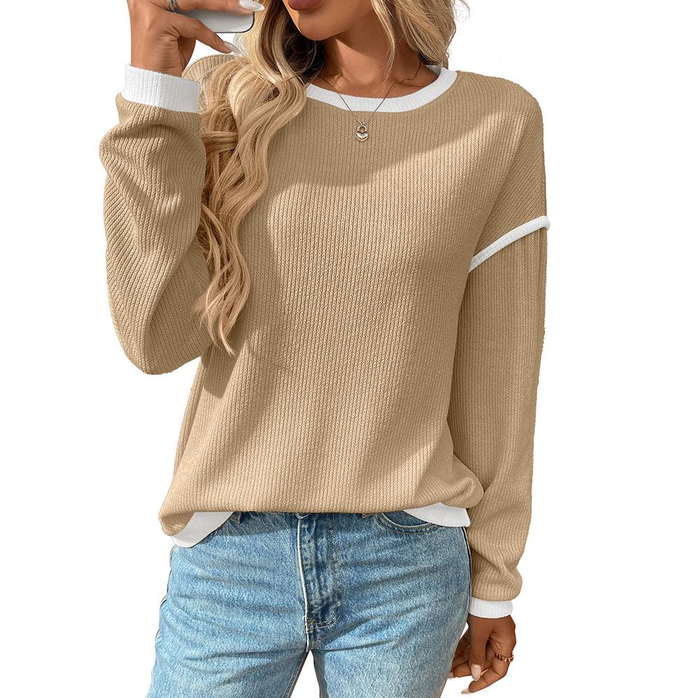 New Autumn and Winter Women's Collection: Round-neck Sweater, Long-sleeved, Color-blocked Loose Top