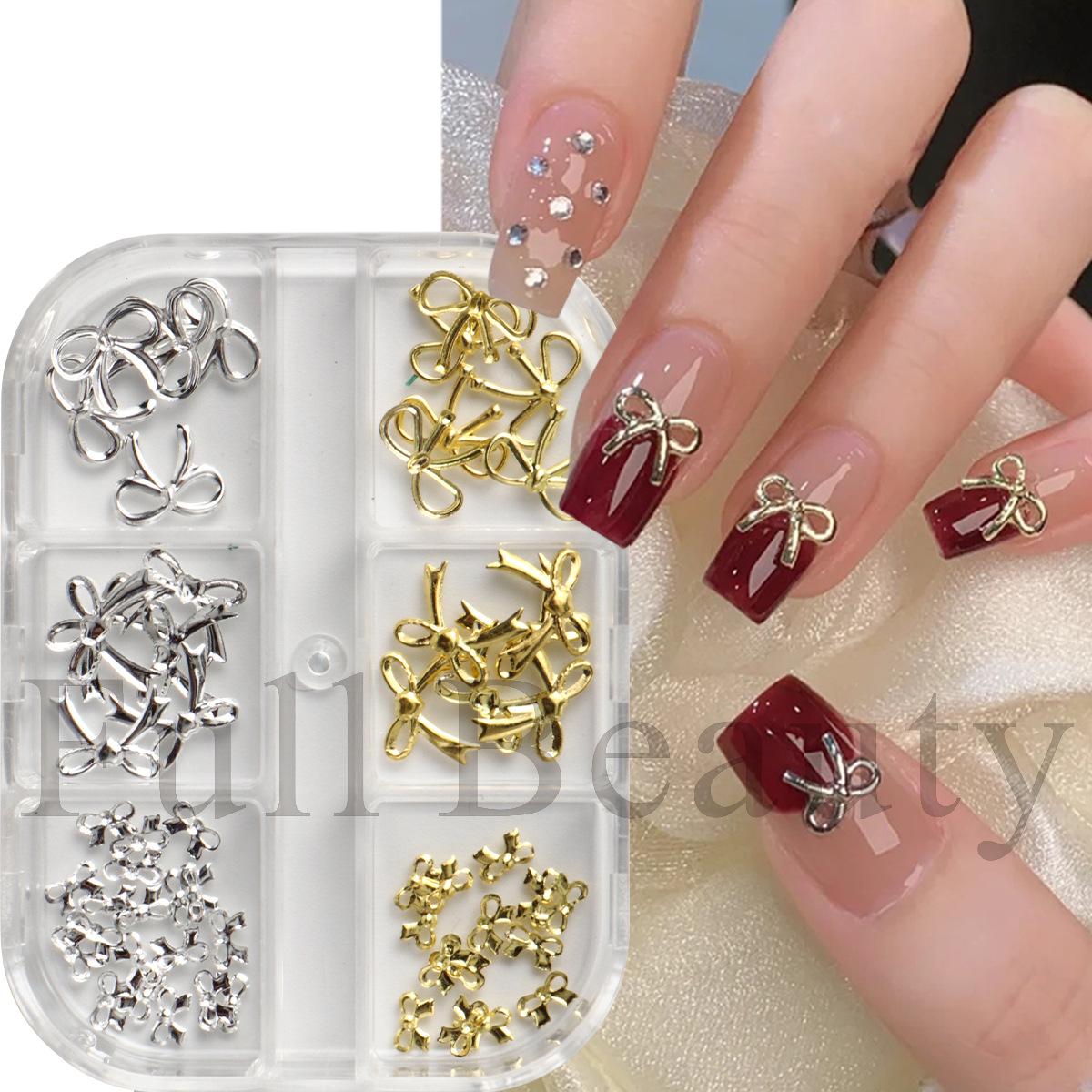 New 6-grid jewelry ins metal gold and silver mini bow nail art jewelry