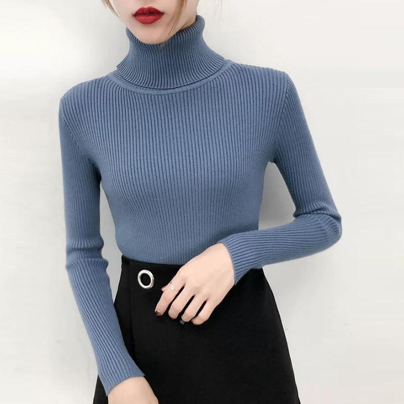Nový podzimní zimní svetr svetr dámské štíhlý rolák s dlouhým rukávem dámský pletený svetr svetr teplý dámský svetry 6897