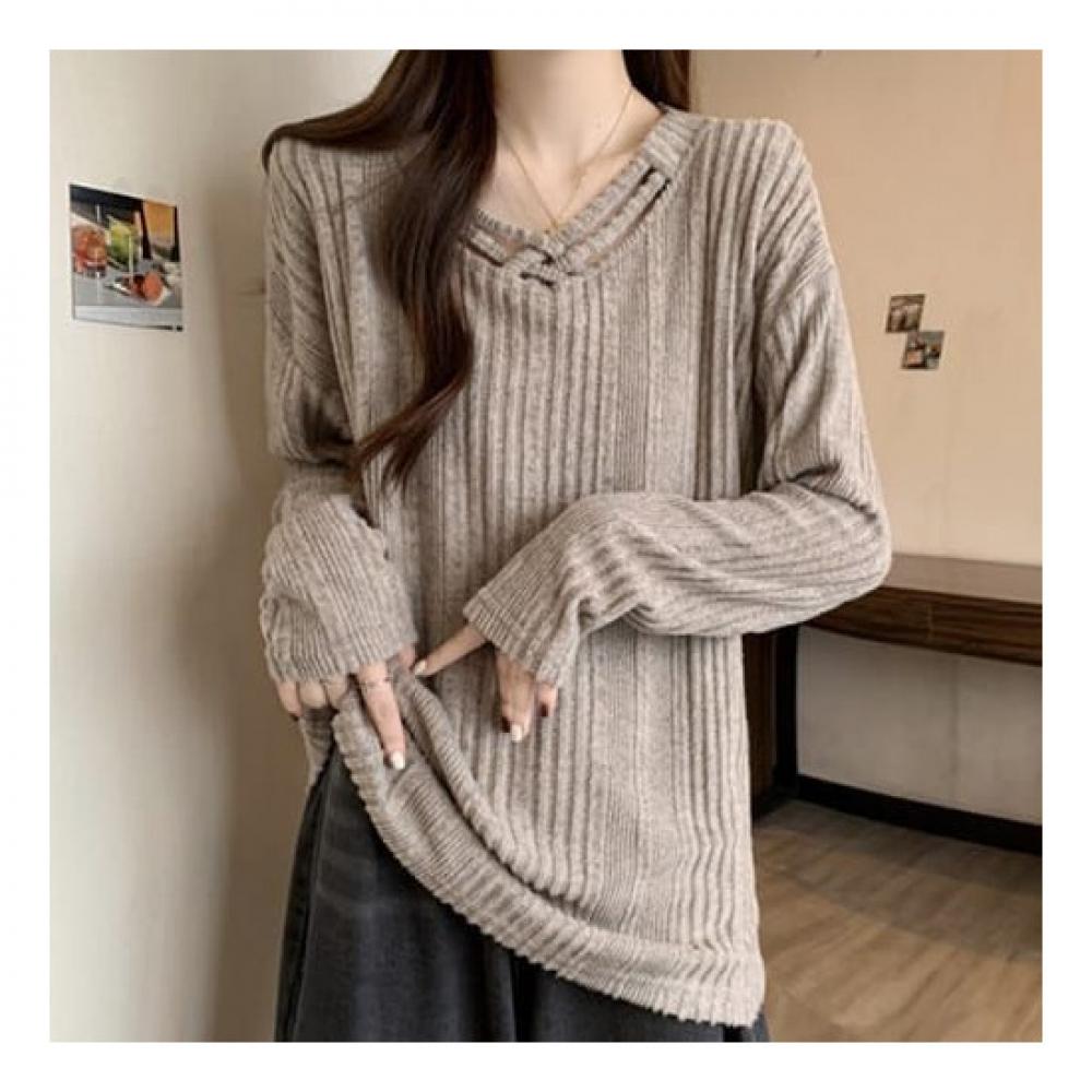 NaVaVa Men Ribbed V Neck Long sleeVe KniT T shirT Nk2335