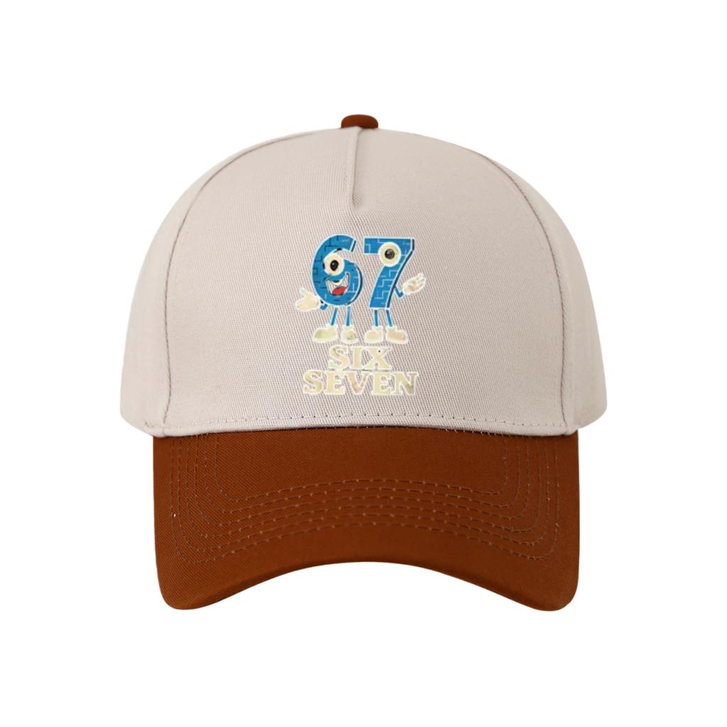 Retro Color Blocked Baseball Cap,Unisex 67 Six Seven   Breathable and Versatile Sun Shading Duckbill Cap